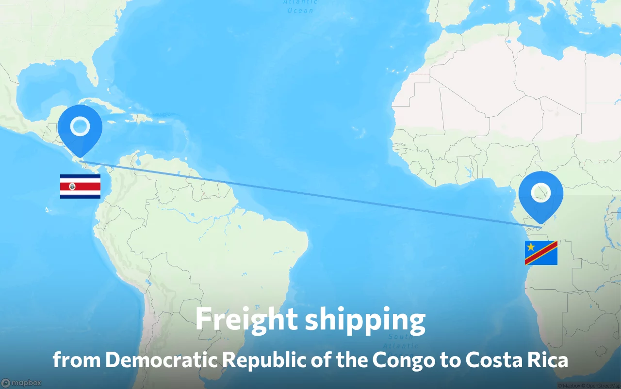 Shipping route from Democratic Republic of the Congo to Costa Rica
