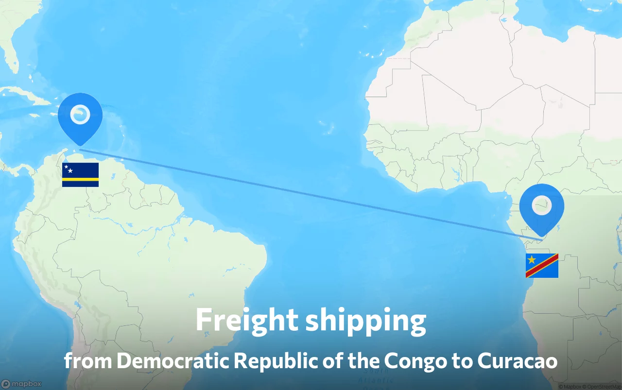 Shipping route from Democratic Republic of the Congo to Curacao