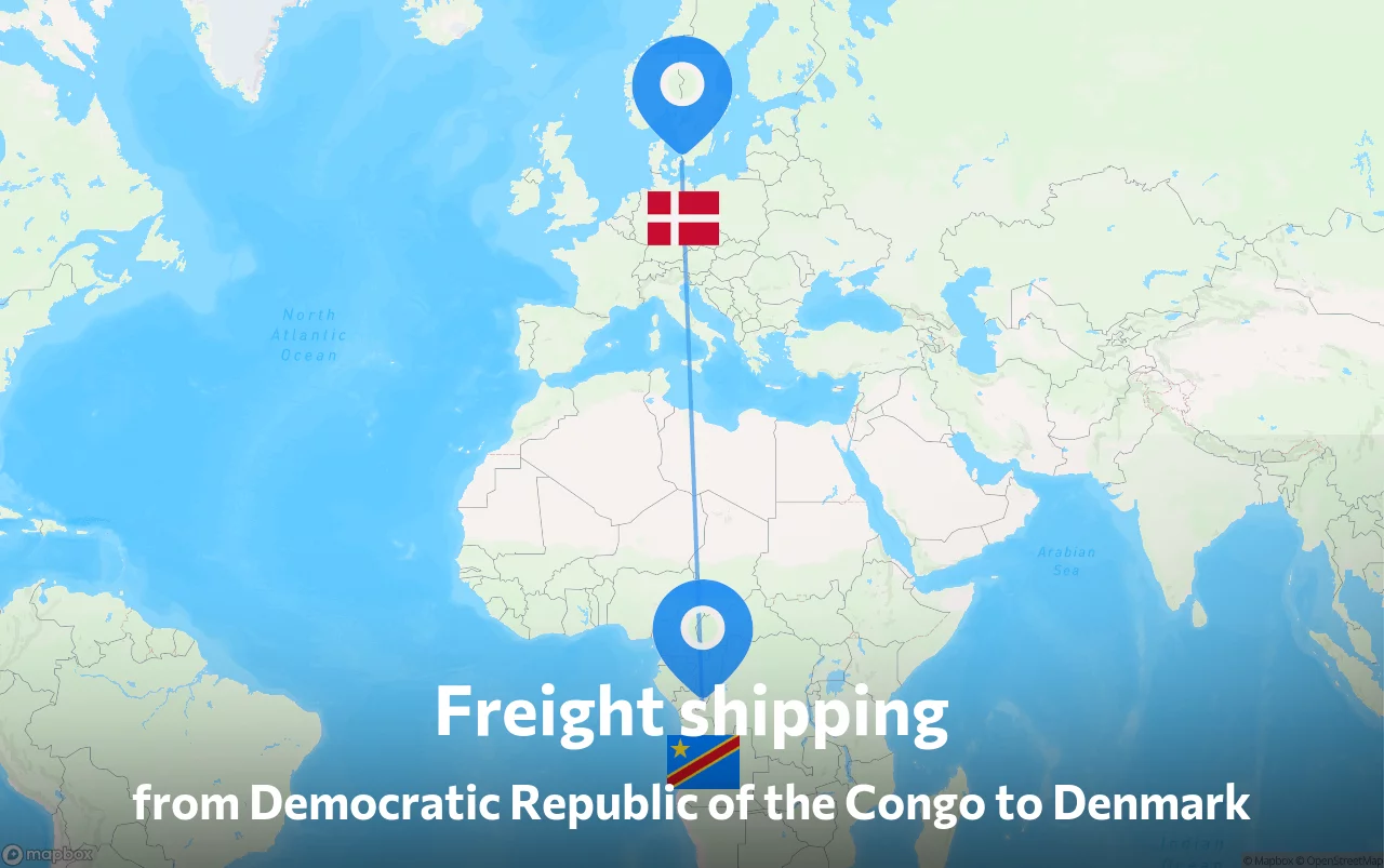 Shipping route from Democratic Republic of the Congo to Denmark