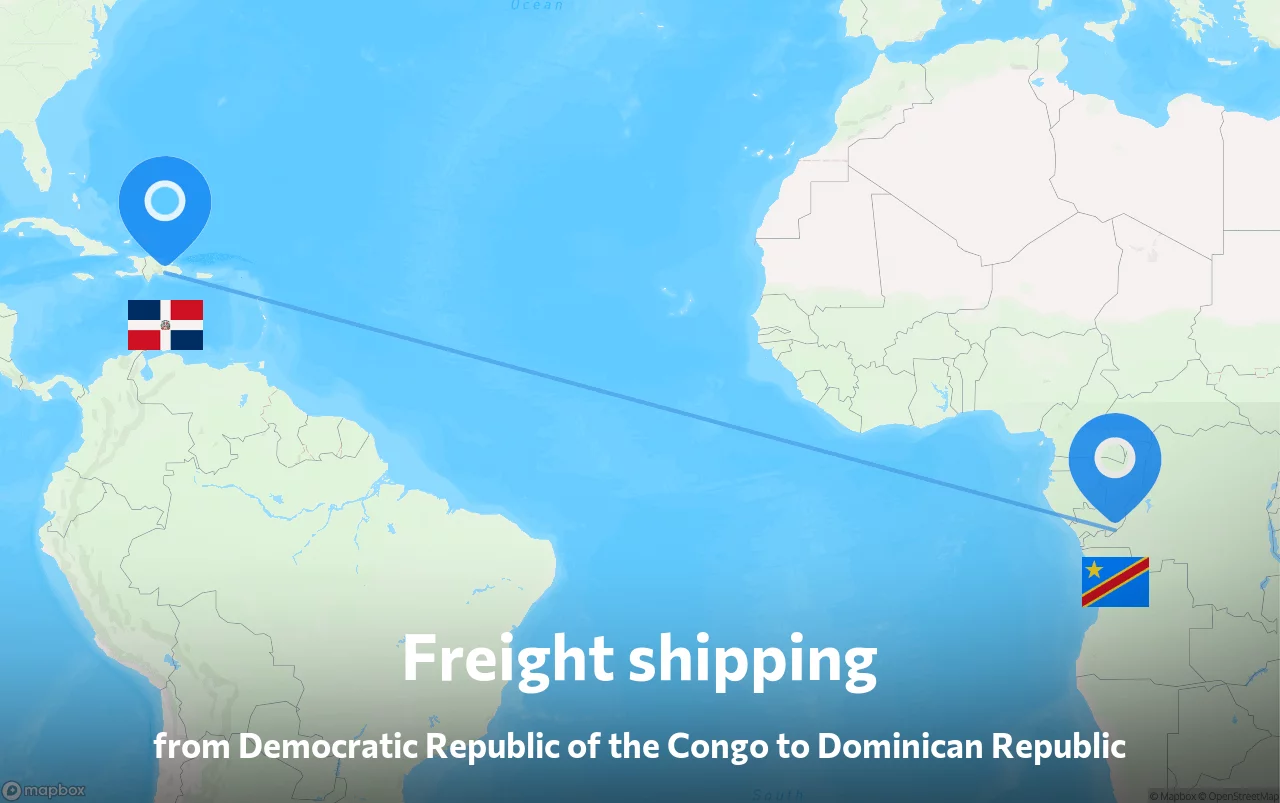 Shipping route from Democratic Republic of the Congo to Dominican Republic