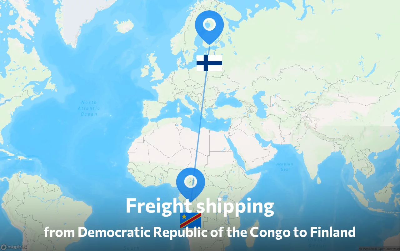Shipping route from Democratic Republic of the Congo to Finland