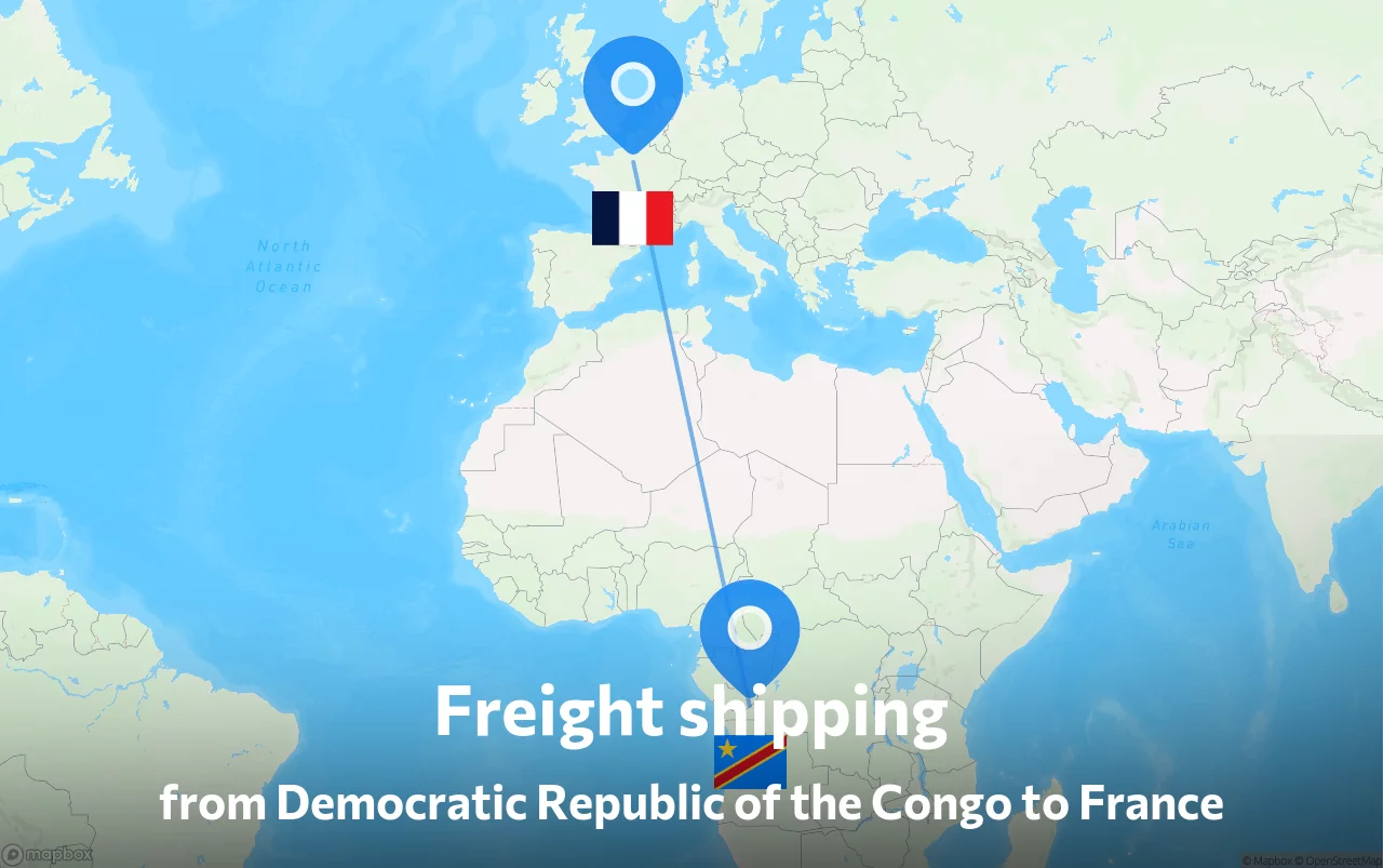Shipping route from Democratic Republic of the Congo to France