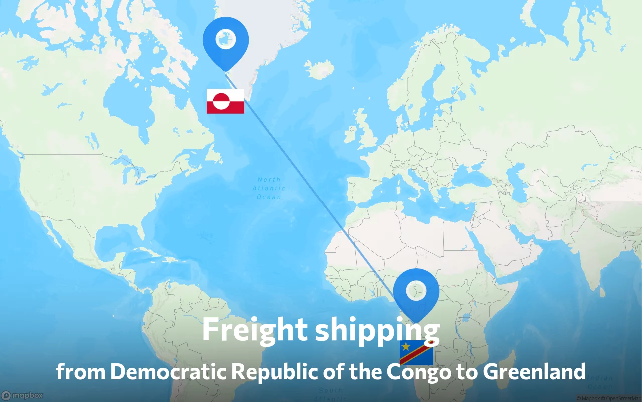 Shipping route from Democratic Republic of the Congo to Greenland