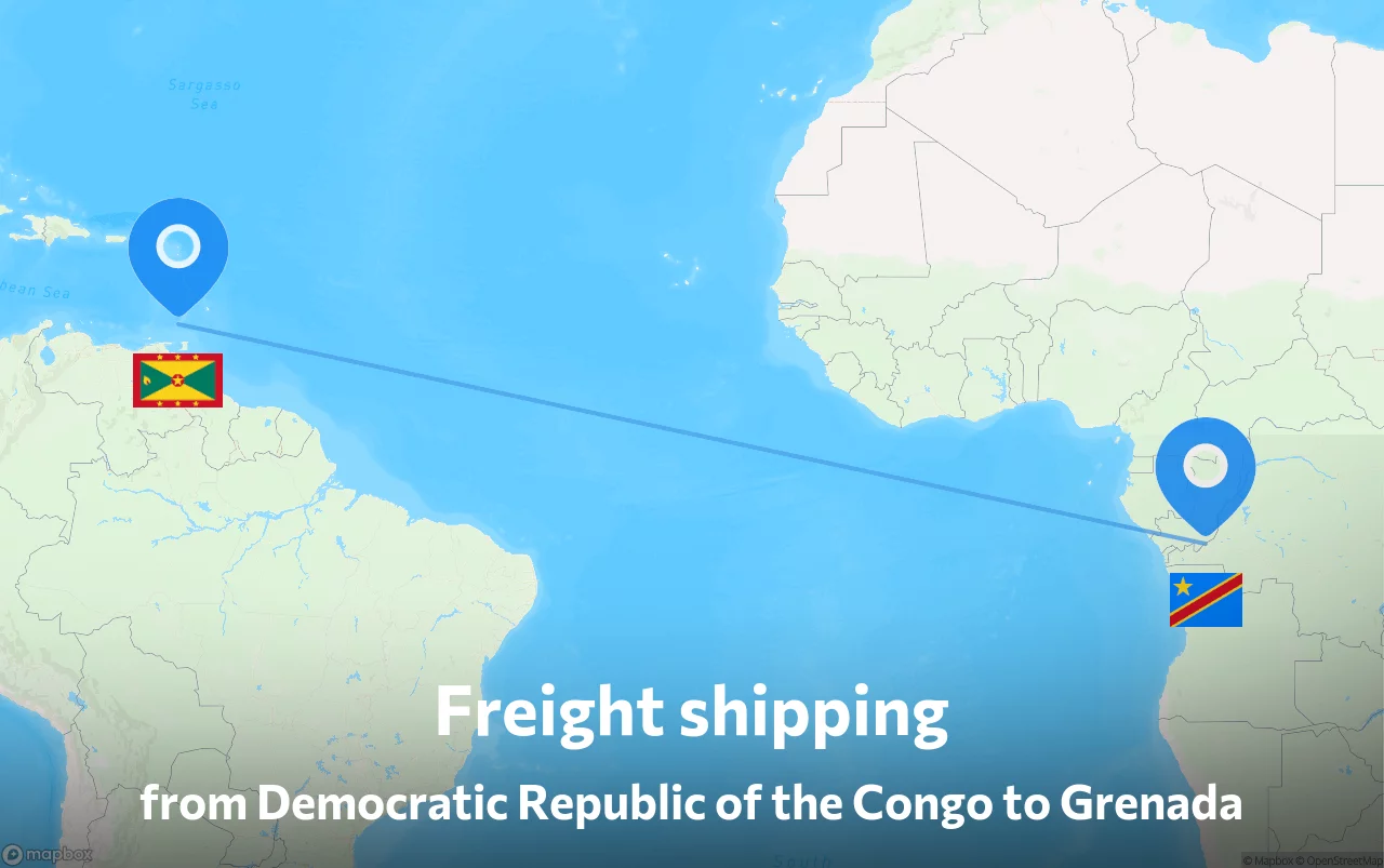 Shipping route from Democratic Republic of the Congo to Grenada