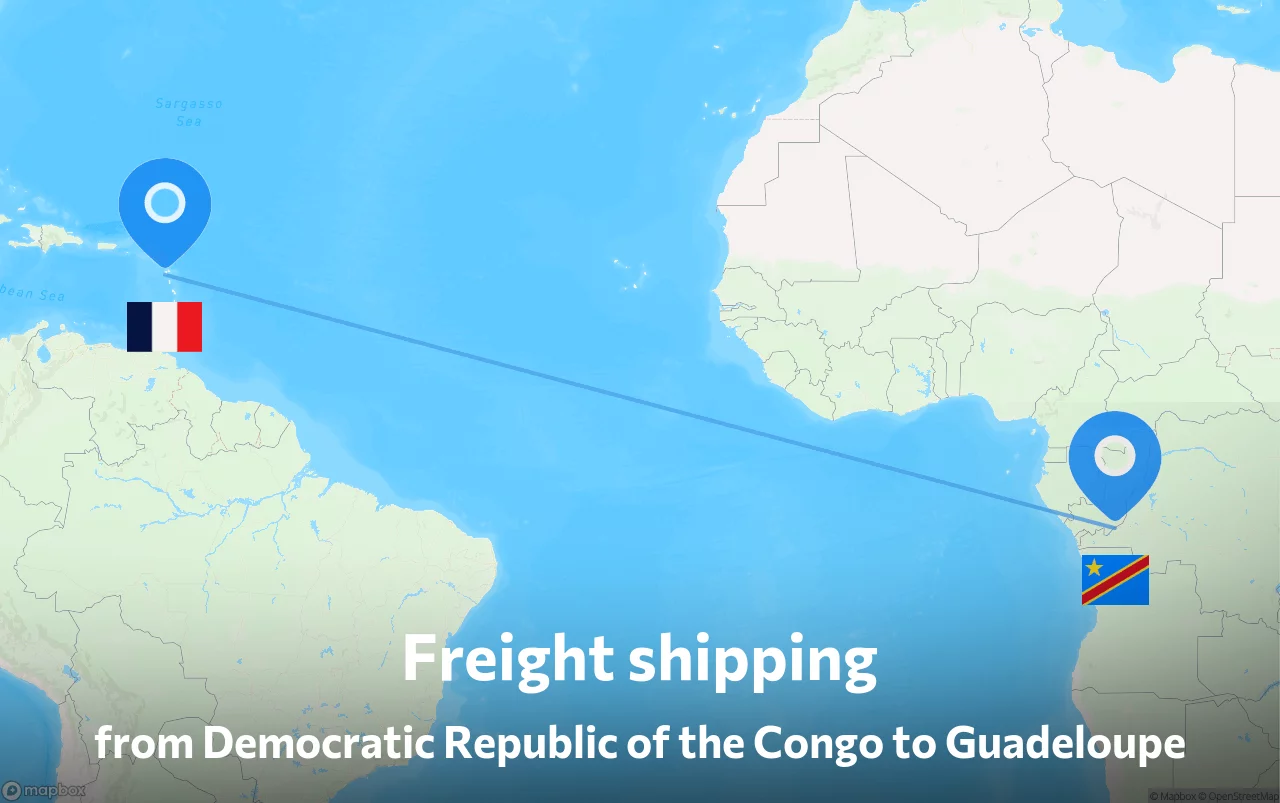 Shipping route from Democratic Republic of the Congo to Guadeloupe