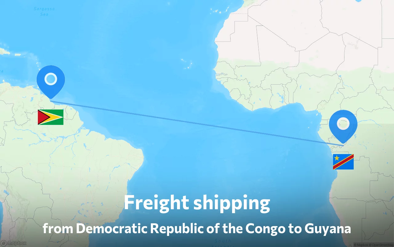Shipping route from Democratic Republic of the Congo to Guyana