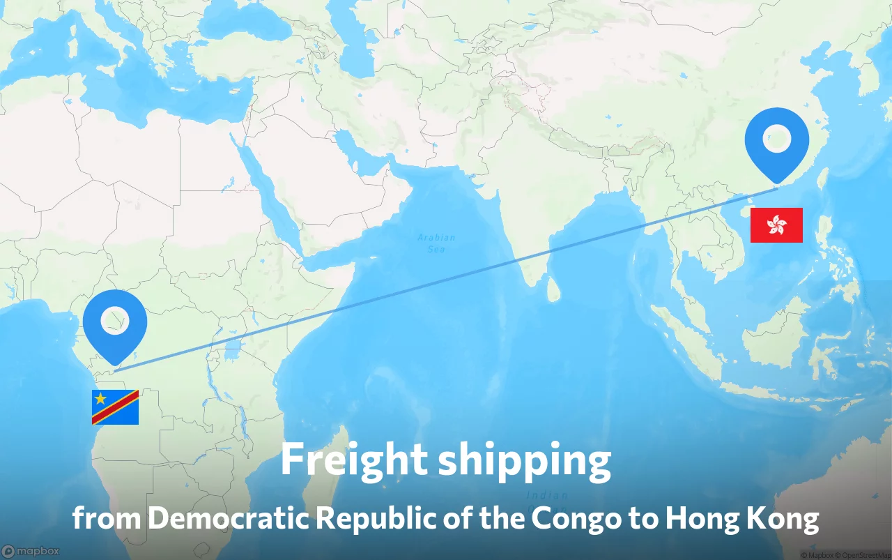 Shipping route from Democratic Republic of the Congo to Hong Kong