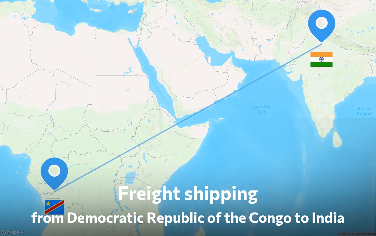 Shipping route from Democratic Republic of the Congo to India