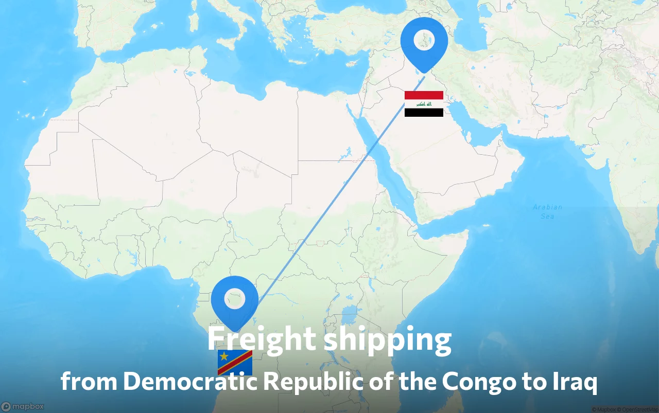 Shipping route from Democratic Republic of the Congo to Iraq