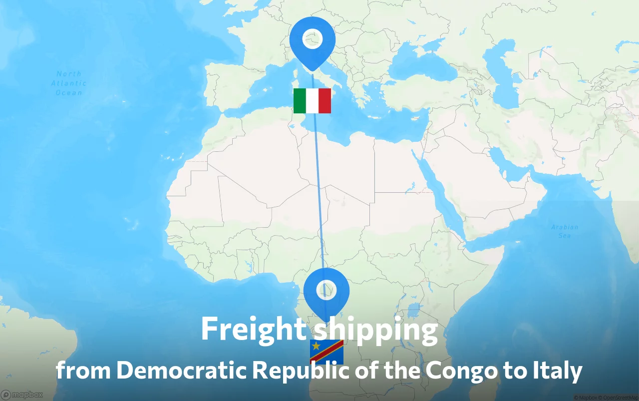 Shipping route from Democratic Republic of the Congo to Italy