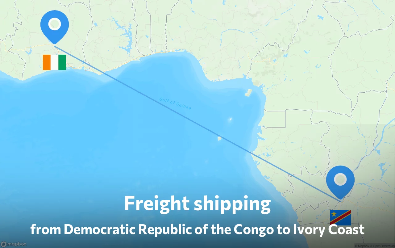 Shipping route from Democratic Republic of the Congo to Ivory Coast
