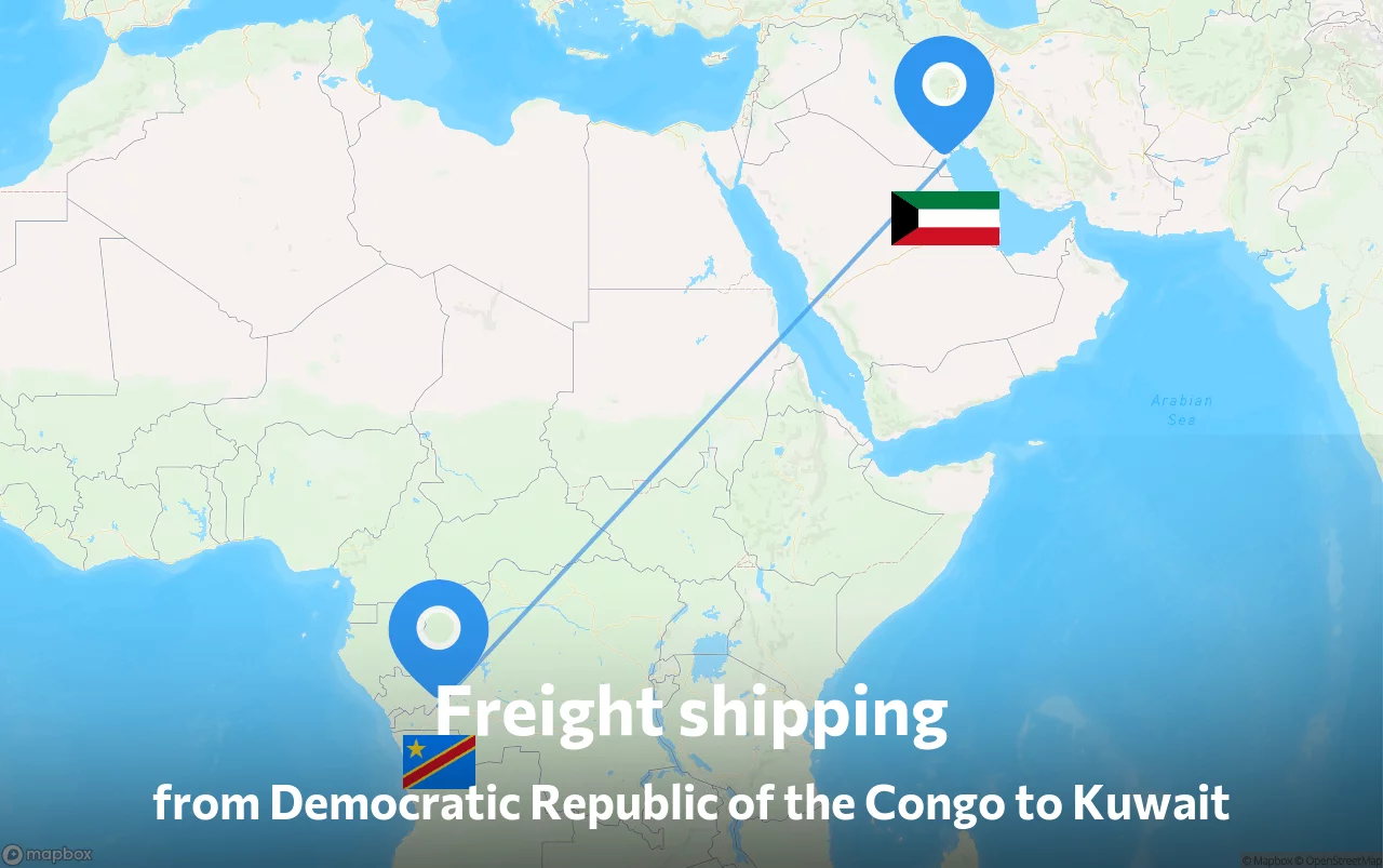Shipping route from Democratic Republic of the Congo to Kuwait