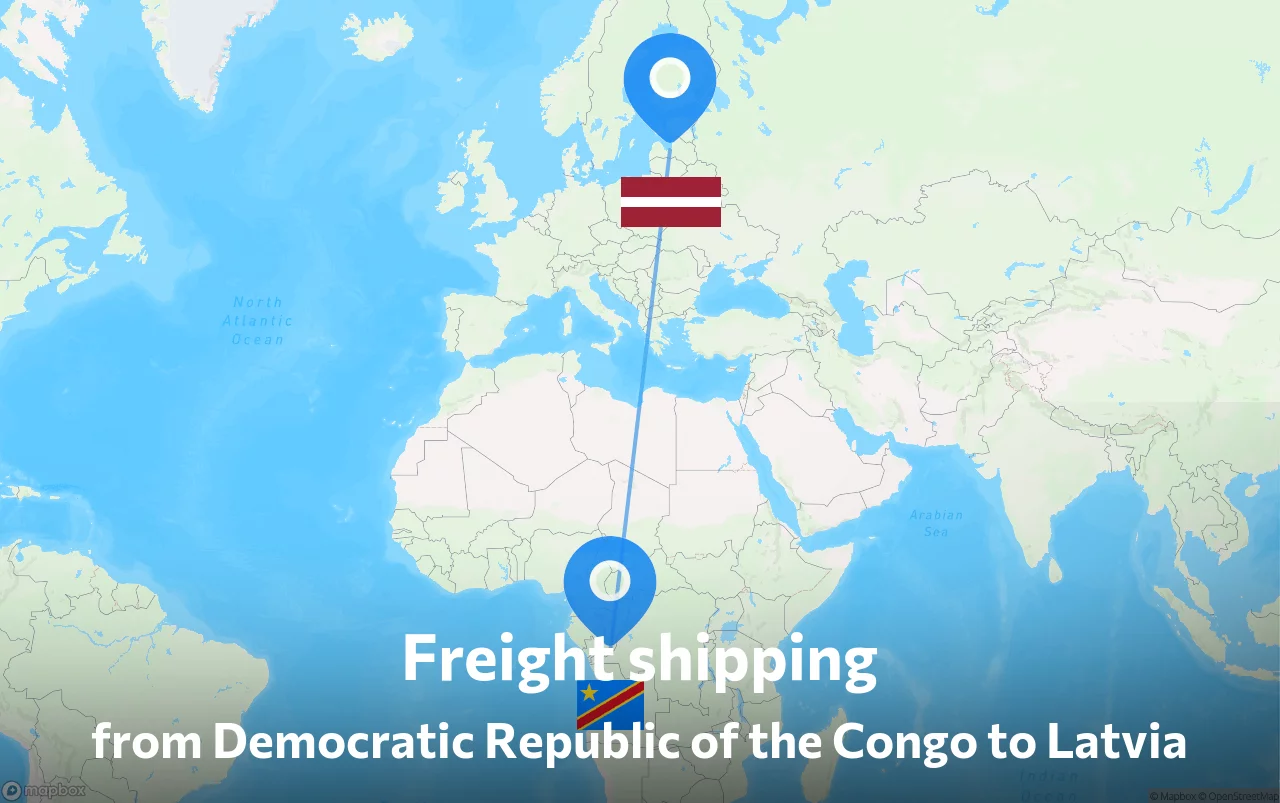 Shipping route from Democratic Republic of the Congo to Latvia