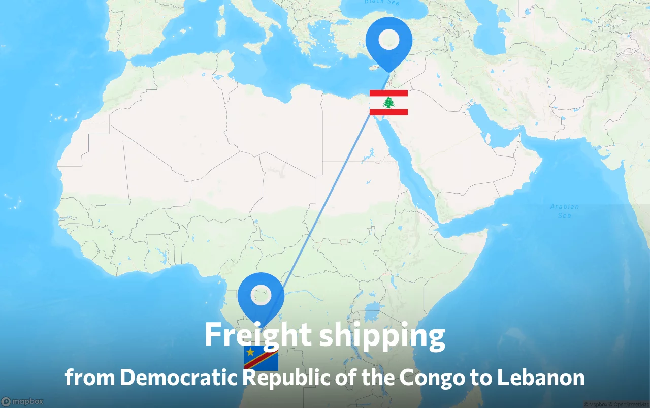 Shipping route from Democratic Republic of the Congo to Lebanon