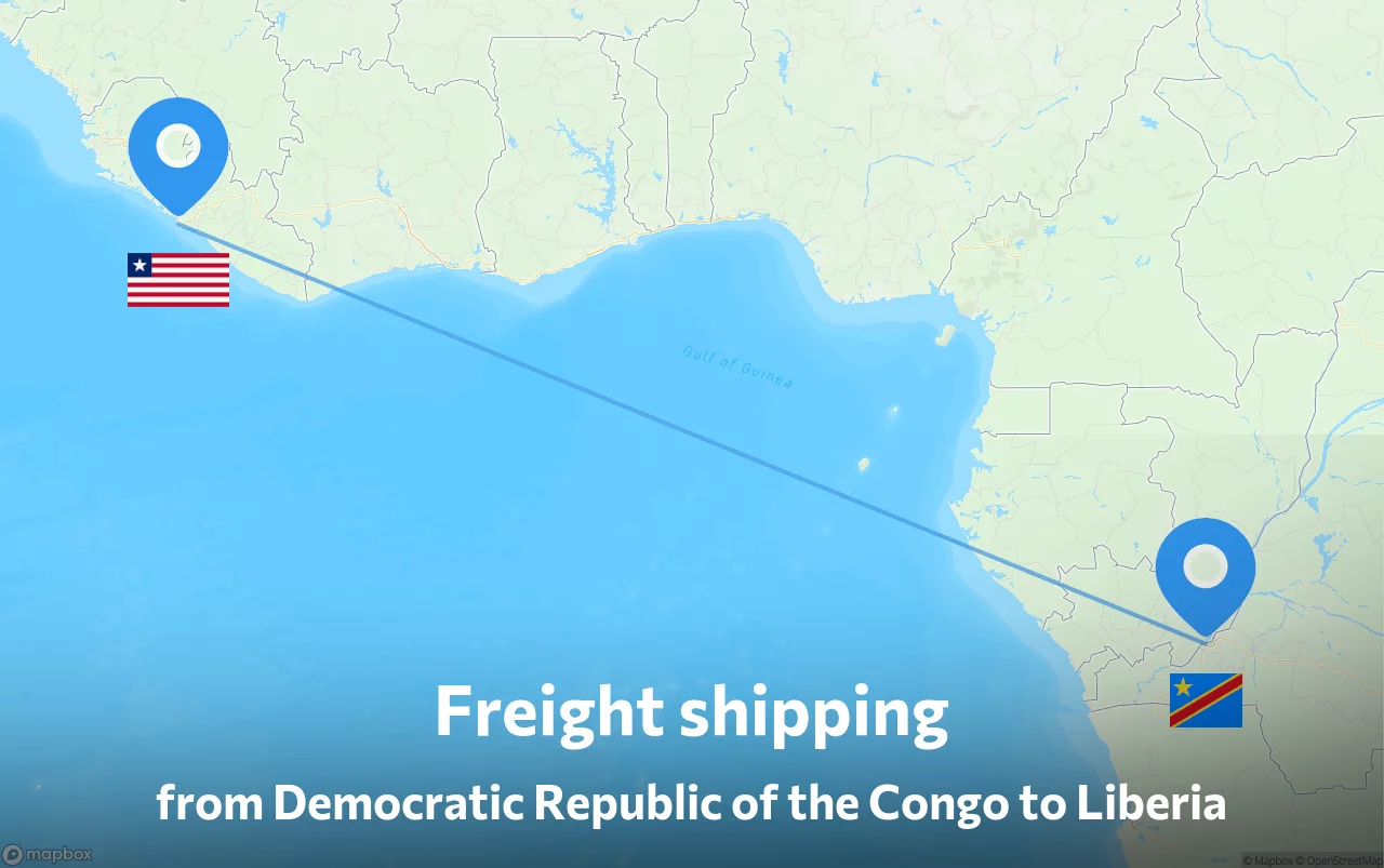 Shipping route from Democratic Republic of the Congo to Liberia
