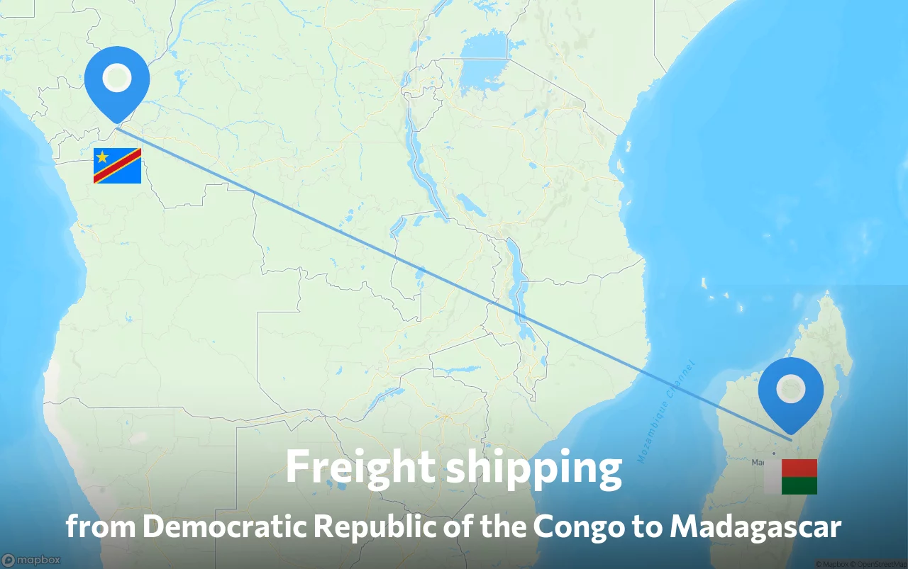 Shipping route from Democratic Republic of the Congo to Madagascar