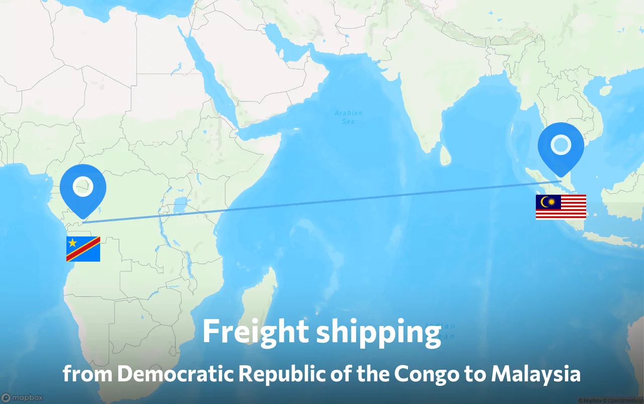Shipping route from Democratic Republic of the Congo to Malaysia