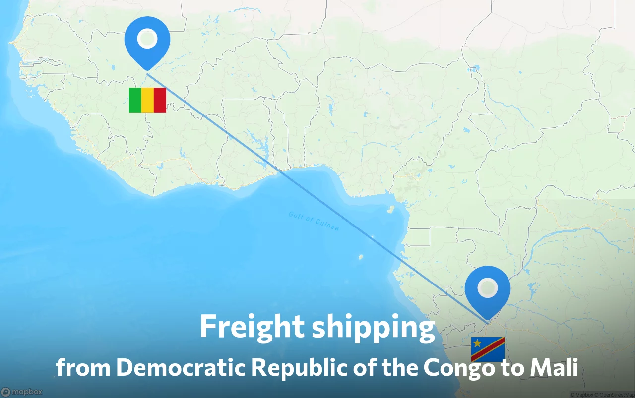 Shipping route from Democratic Republic of the Congo to Mali