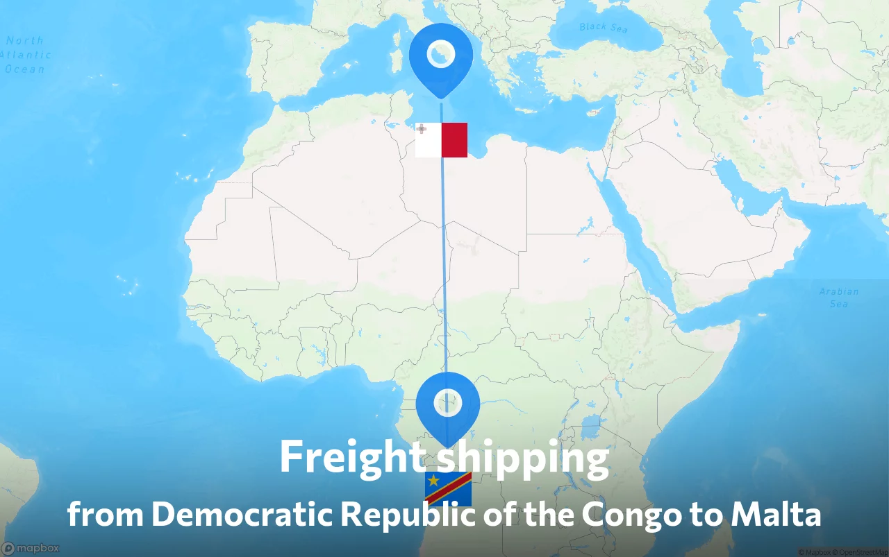 Shipping route from Democratic Republic of the Congo to Malta