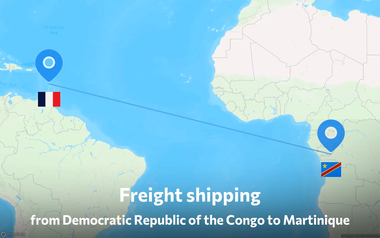 Shipping route from Democratic Republic of the Congo to Martinique