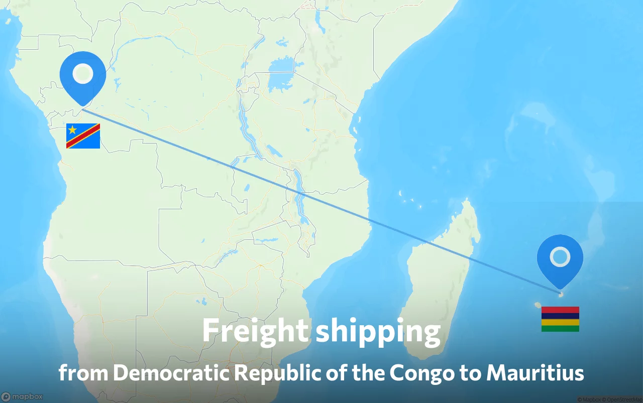 Shipping route from Democratic Republic of the Congo to Mauritius