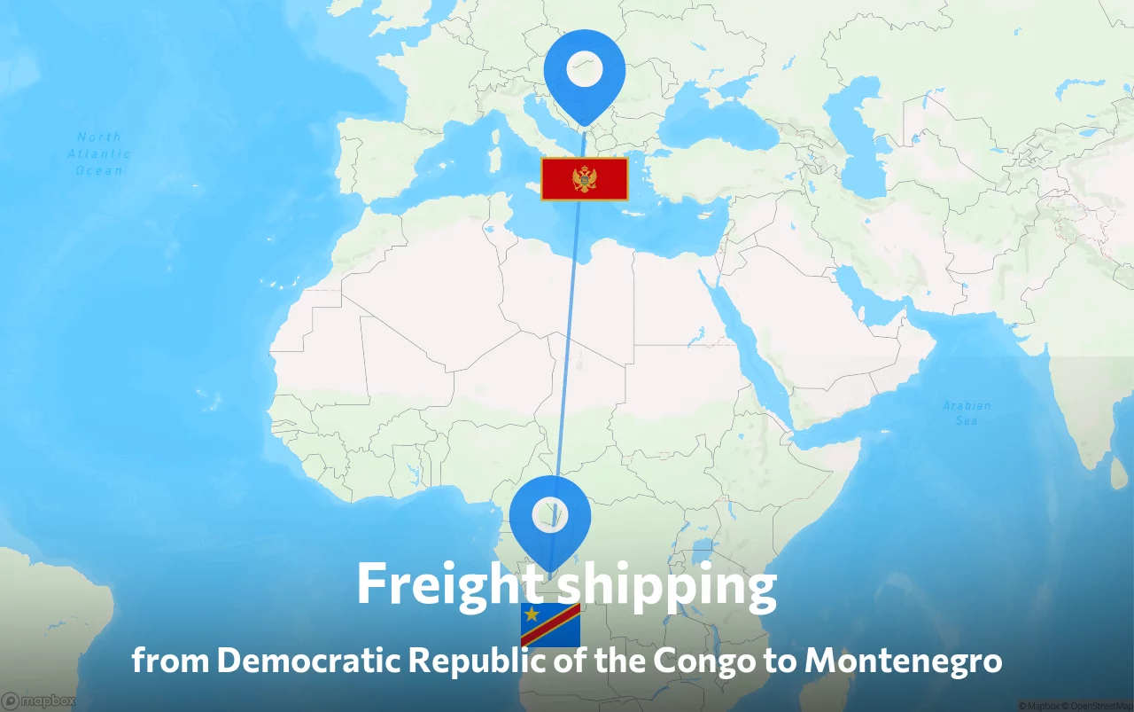 Shipping route from Democratic Republic of the Congo to Montenegro