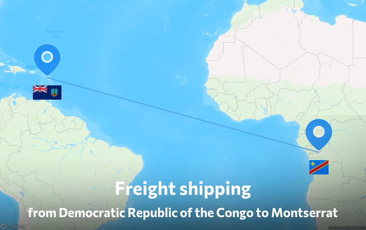 Shipping route from Democratic Republic of the Congo to Montserrat