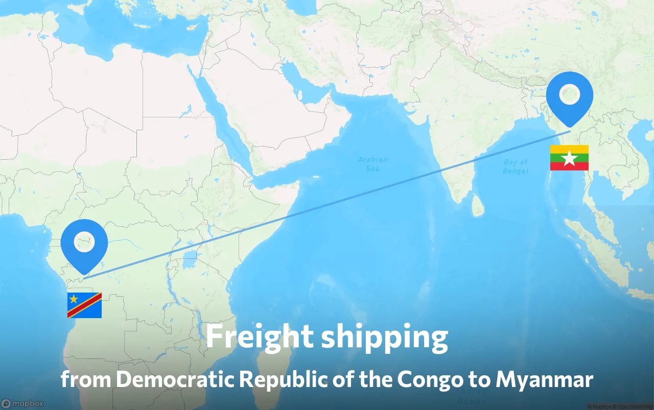 Shipping route from Democratic Republic of the Congo to Myanmar