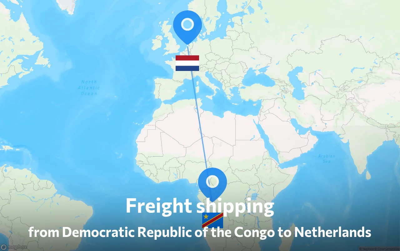 Shipping route from Democratic Republic of the Congo to Netherlands