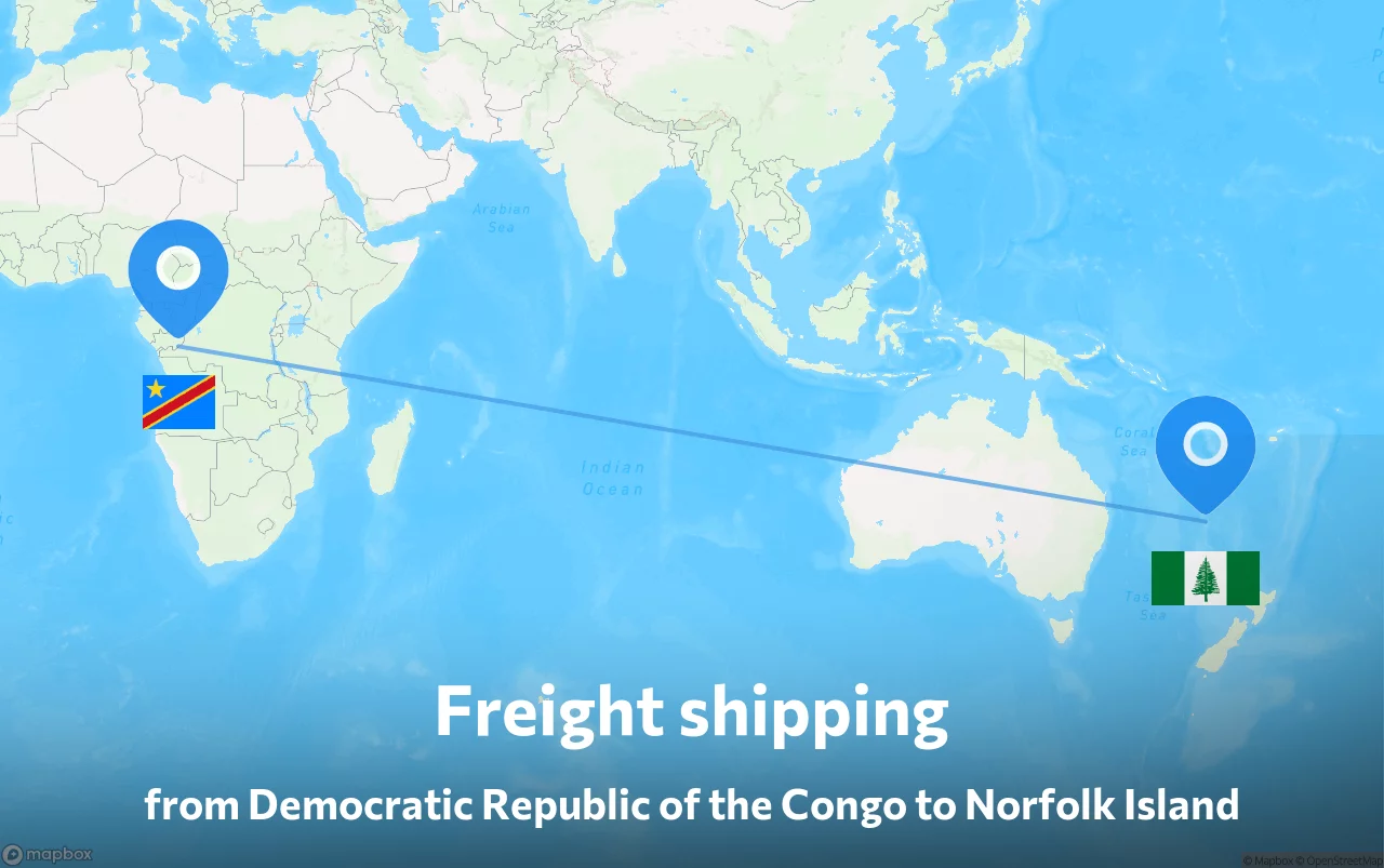 Shipping route from Democratic Republic of the Congo to Norfolk Island