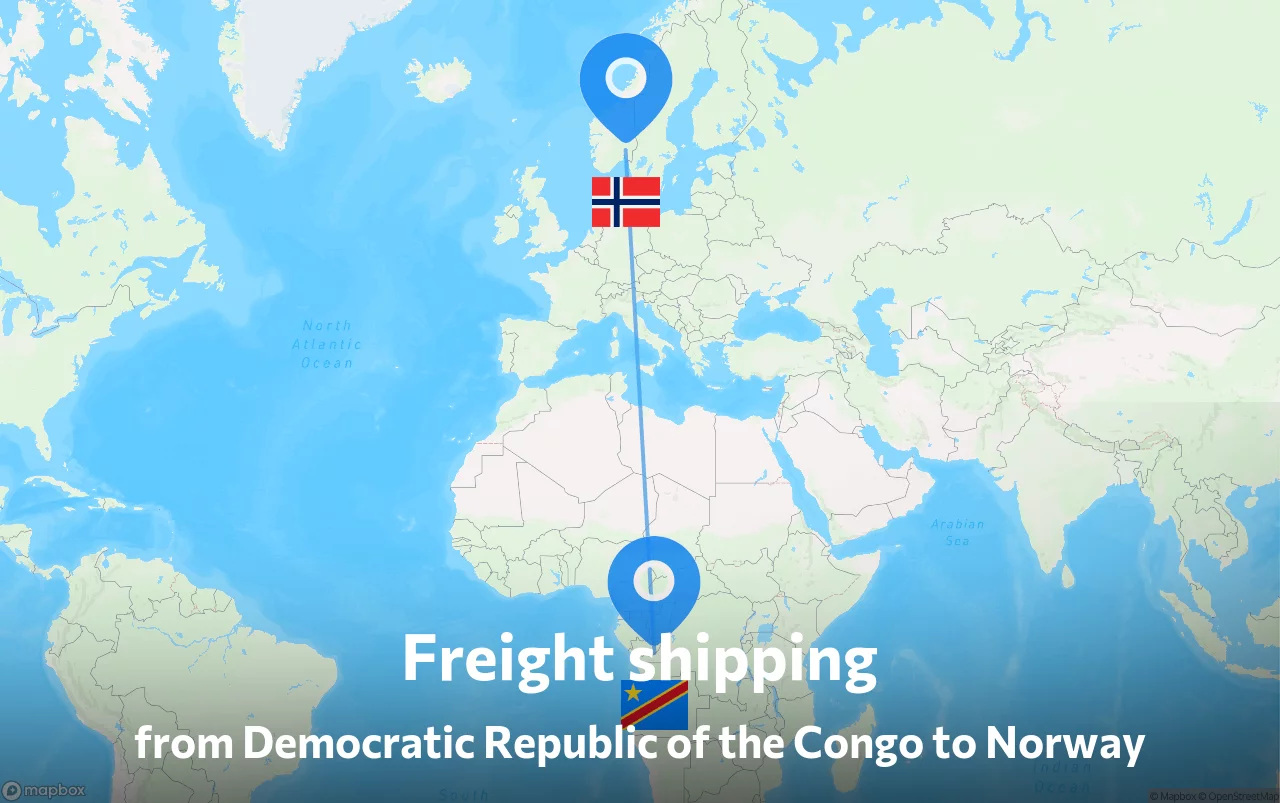 Shipping route from Democratic Republic of the Congo to Norway