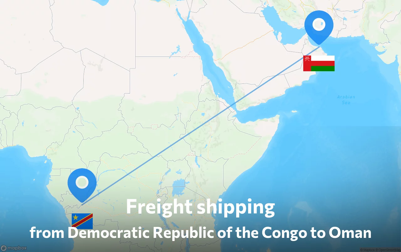 Shipping route from Democratic Republic of the Congo to Oman