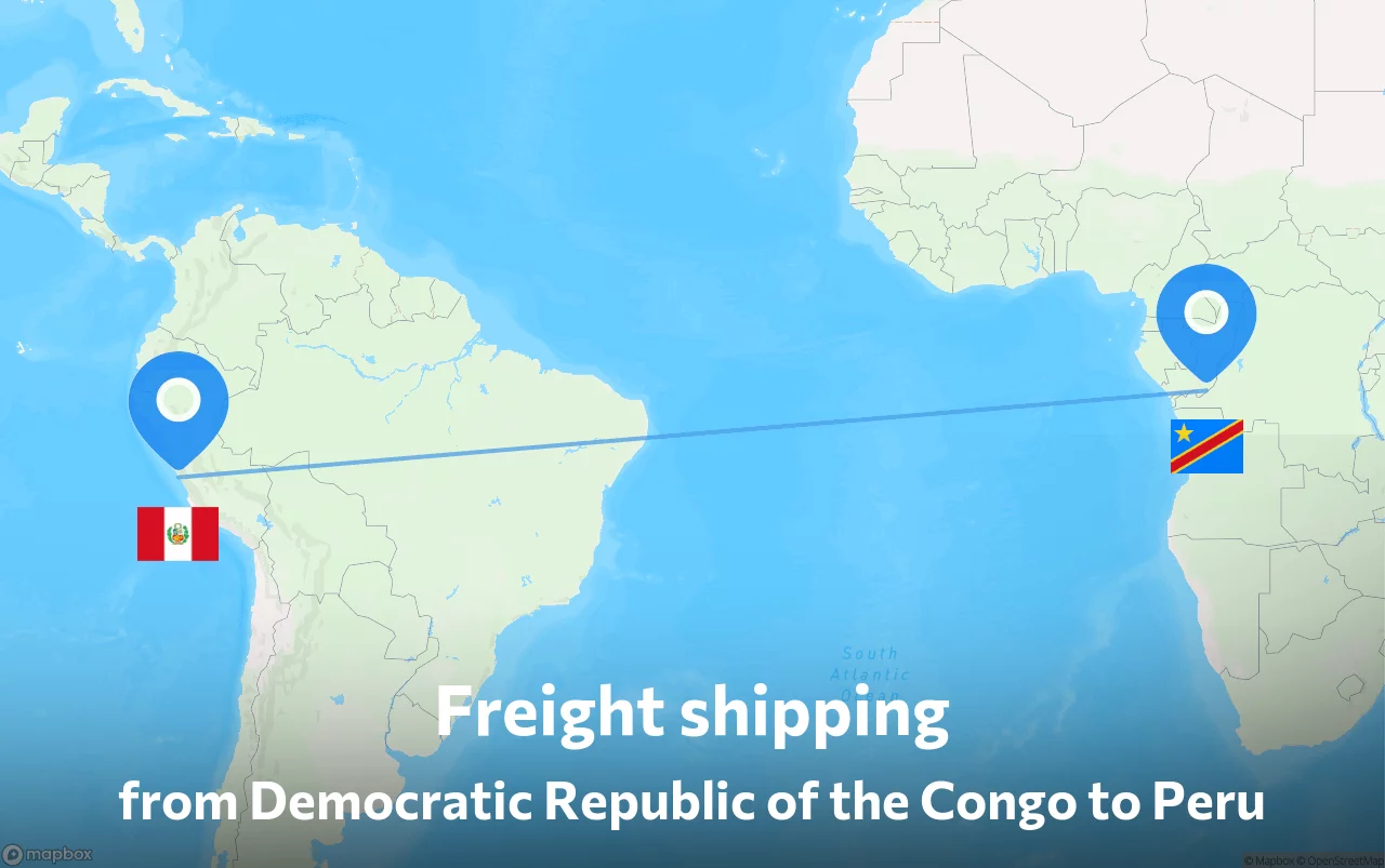 Shipping route from Democratic Republic of the Congo to Peru