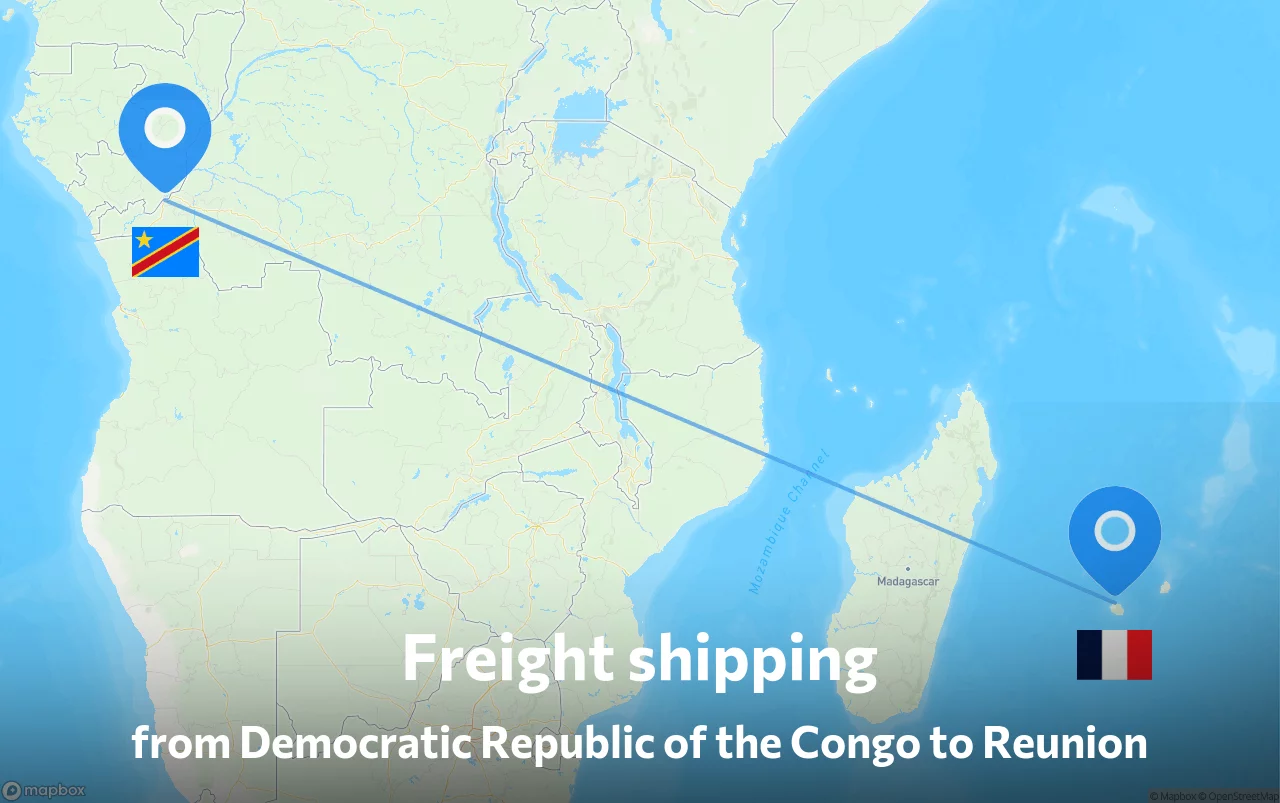Shipping route from Democratic Republic of the Congo to Reunion