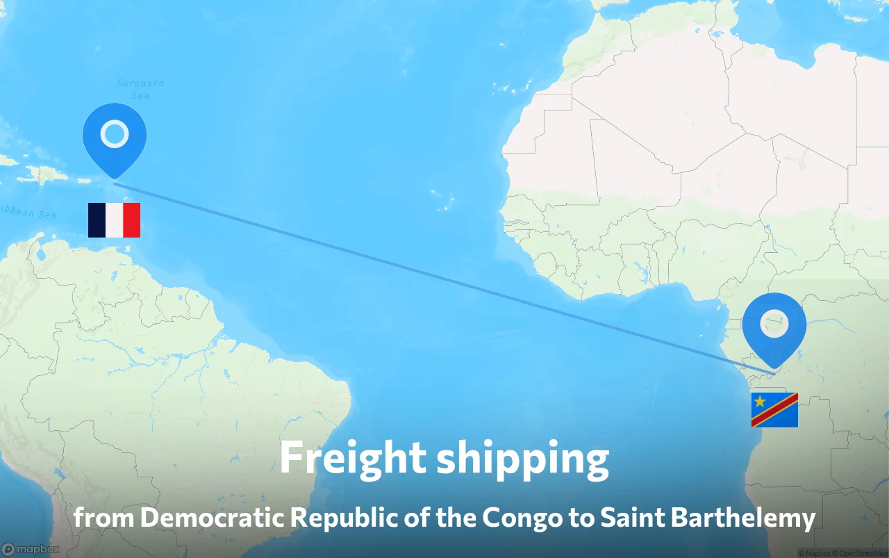 Shipping route from Democratic Republic of the Congo to Saint Barthelemy