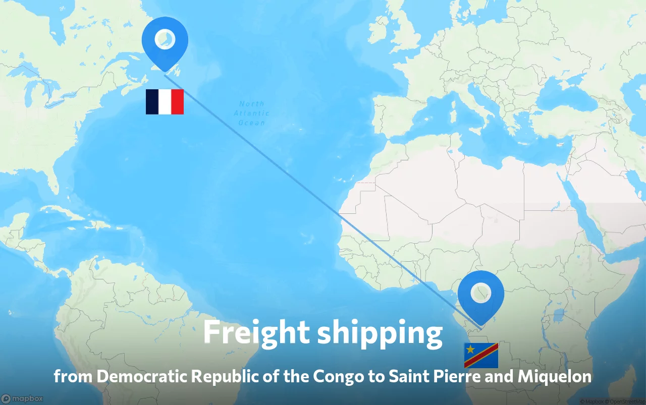Shipping route from Democratic Republic of the Congo to Saint Pierre and Miquelon