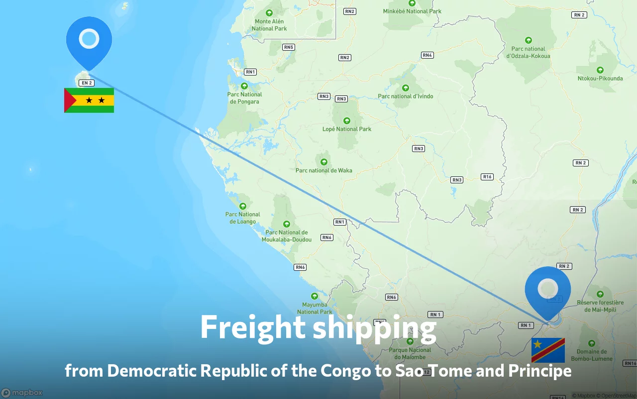 Shipping route from Democratic Republic of the Congo to Sao Tome and Principe