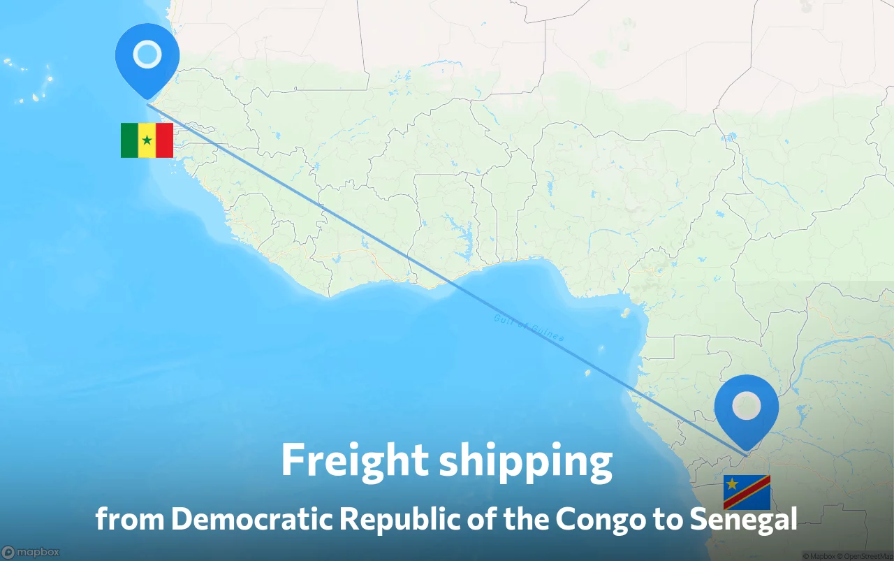 Shipping route from Democratic Republic of the Congo to Senegal