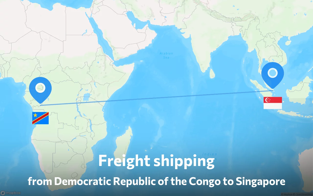 Shipping route from Democratic Republic of the Congo to Singapore