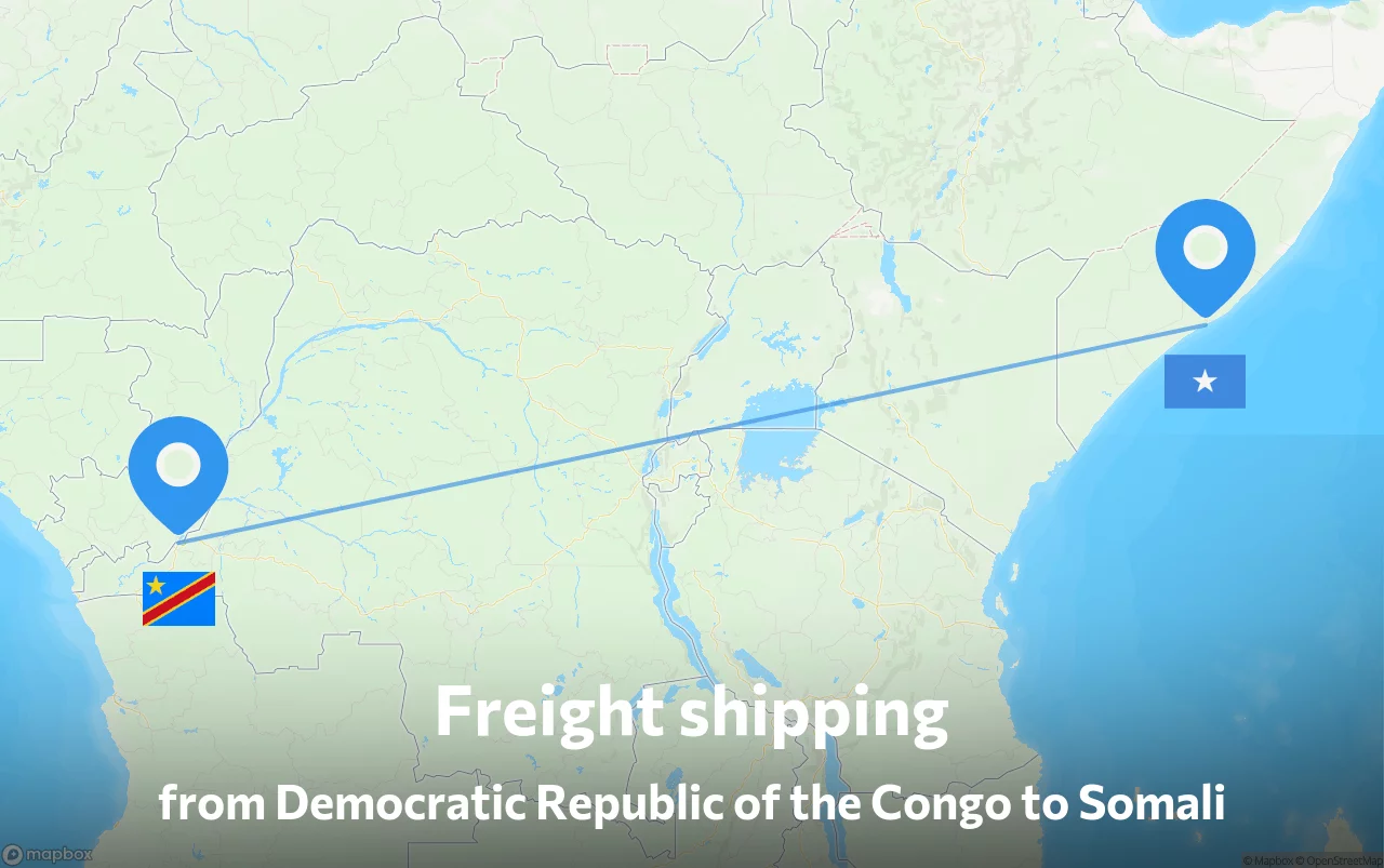 Shipping route from Democratic Republic of the Congo to Somali