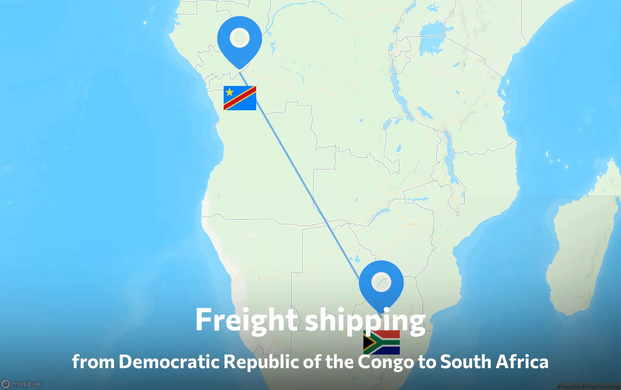 Shipping route from Democratic Republic of the Congo to South Africa
