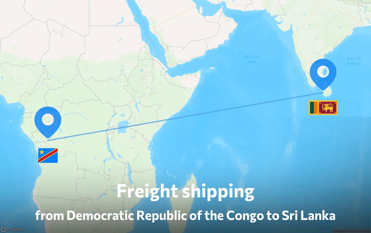 Shipping route from Democratic Republic of the Congo to Sri Lanka