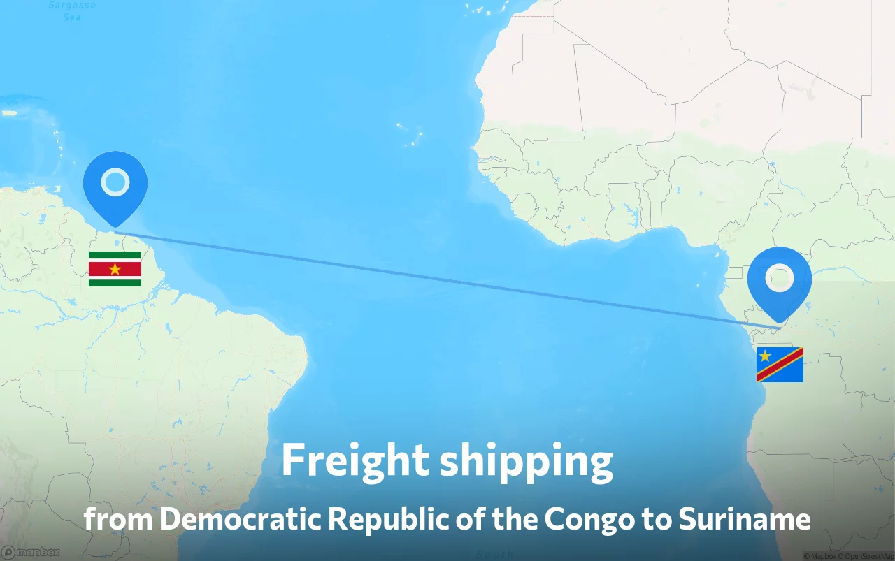 Shipping route from Democratic Republic of the Congo to Suriname
