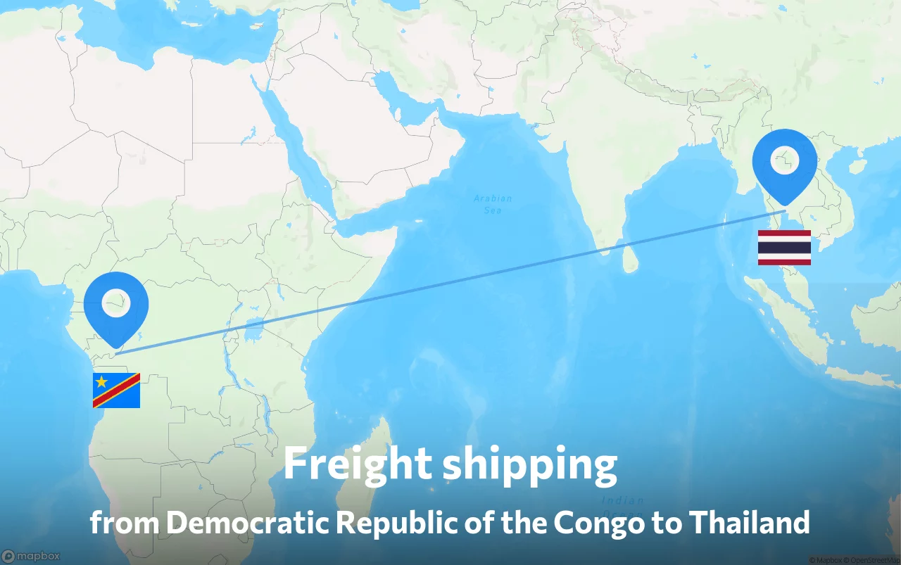 Shipping route from Democratic Republic of the Congo to Thailand