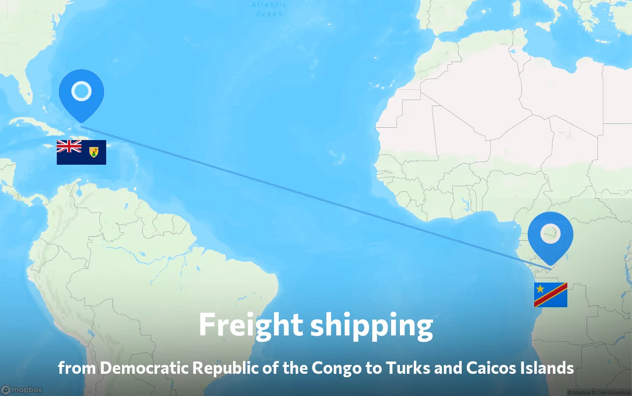 Shipping route from Democratic Republic of the Congo to Turks and Caicos Islands