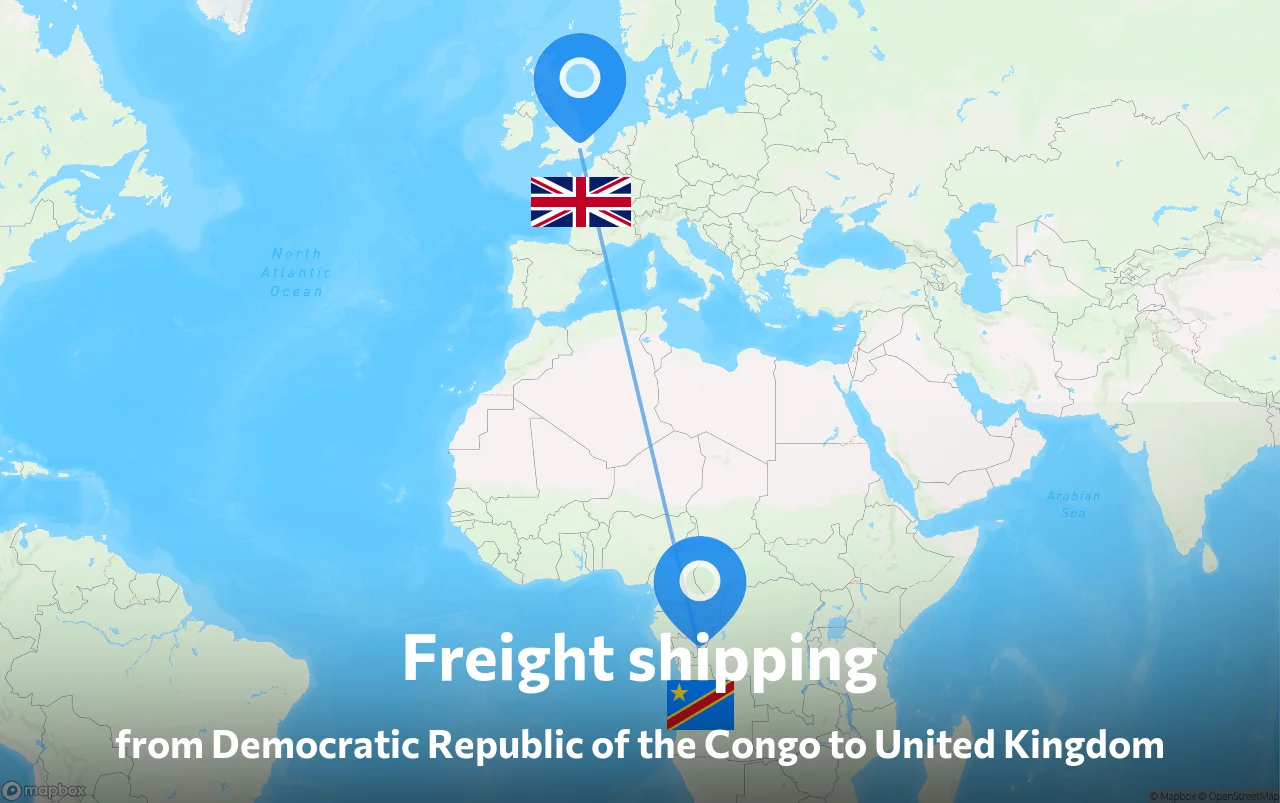 Shipping route from Democratic Republic of the Congo to United Kingdom