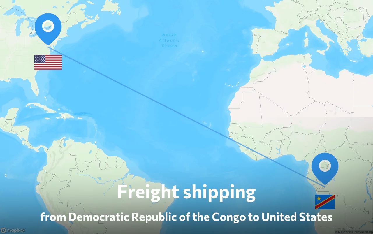 Shipping route from Democratic Republic of the Congo to United States