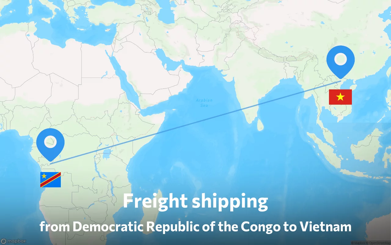 Shipping route from Democratic Republic of the Congo to Vietnam