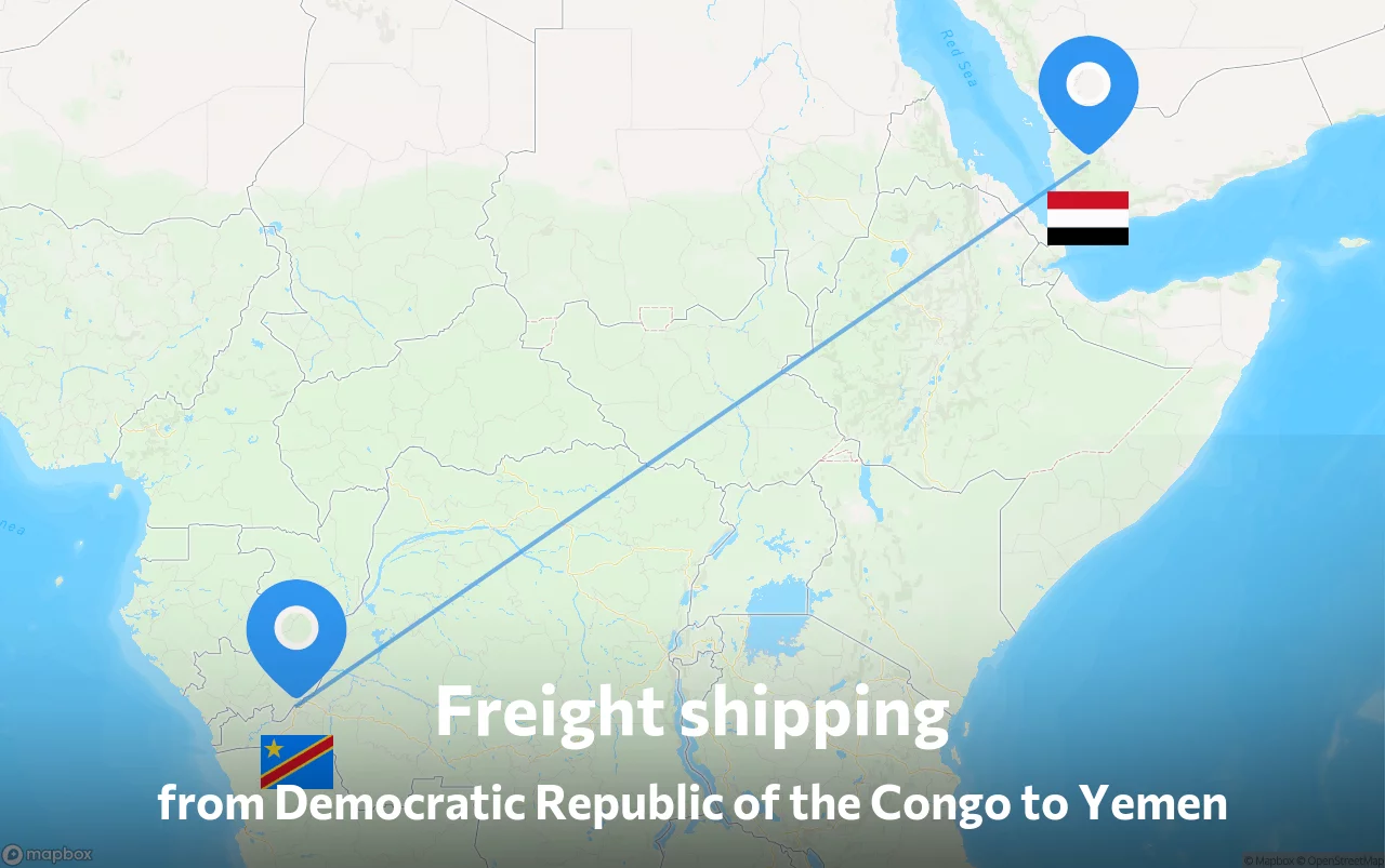 Shipping route from Democratic Republic of the Congo to Yemen