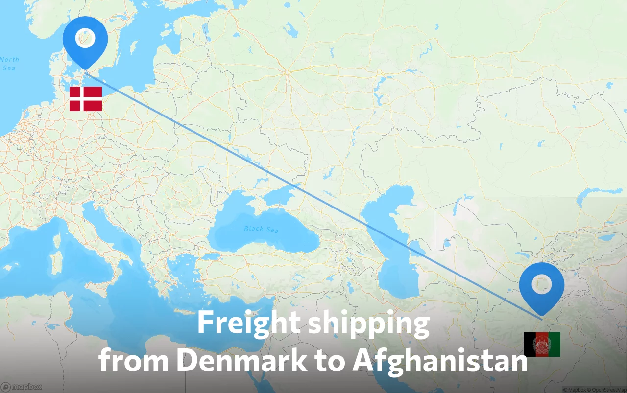 Shipping route from Denmark to Afghanistan